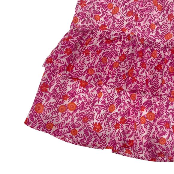 NWT J. Crew Tiered Ruffle Floral Pull On Mini Skirt Pink Orange Womens XXS - Picture 2 of 7